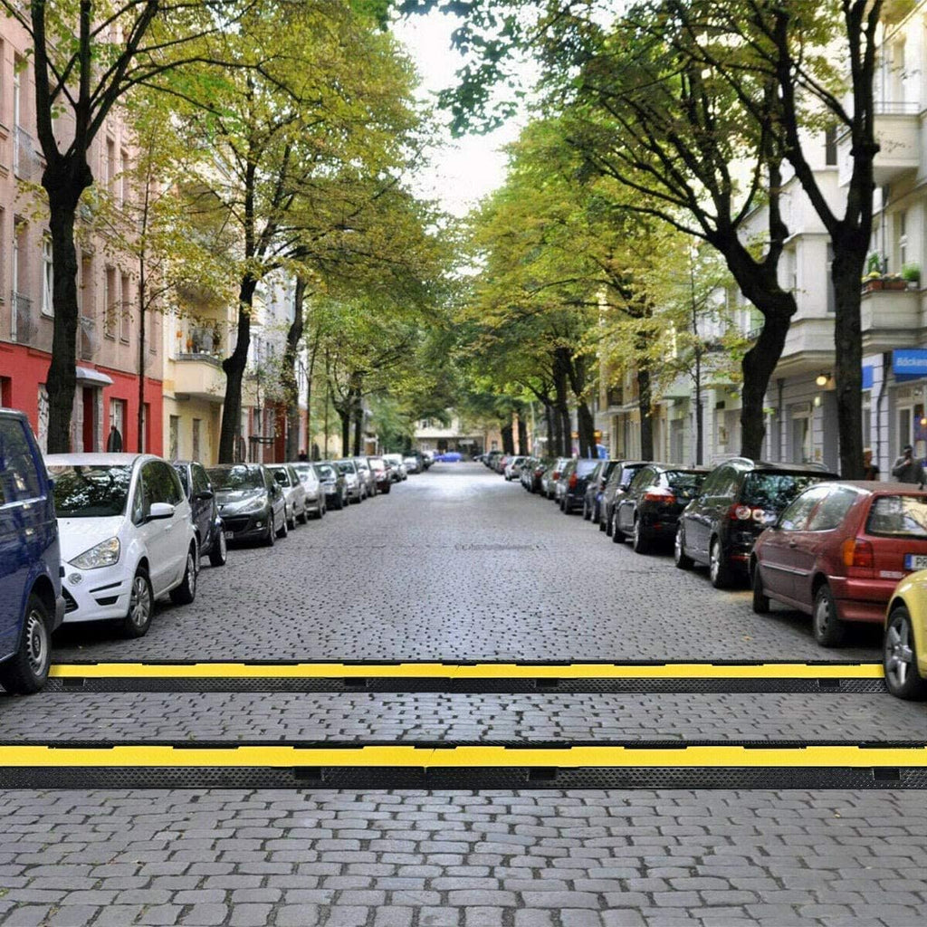 36x20x2” 5 Channel Rubber Cable Protector with Yellow Flip-Open Top Cover I252279