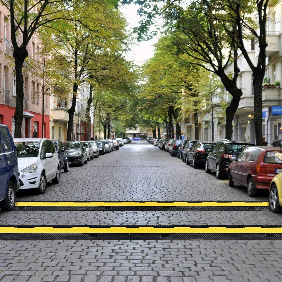 36x20x2” 5 Channel Rubber Cable Protector with Yellow Flip-Open Top Cover I252279