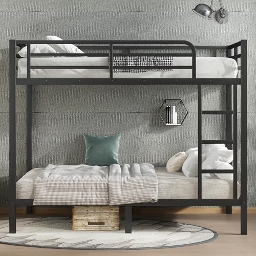 Heavy Duty Black Twin XL Over Twin XL Bunk Bed Frame with Ladder M7532