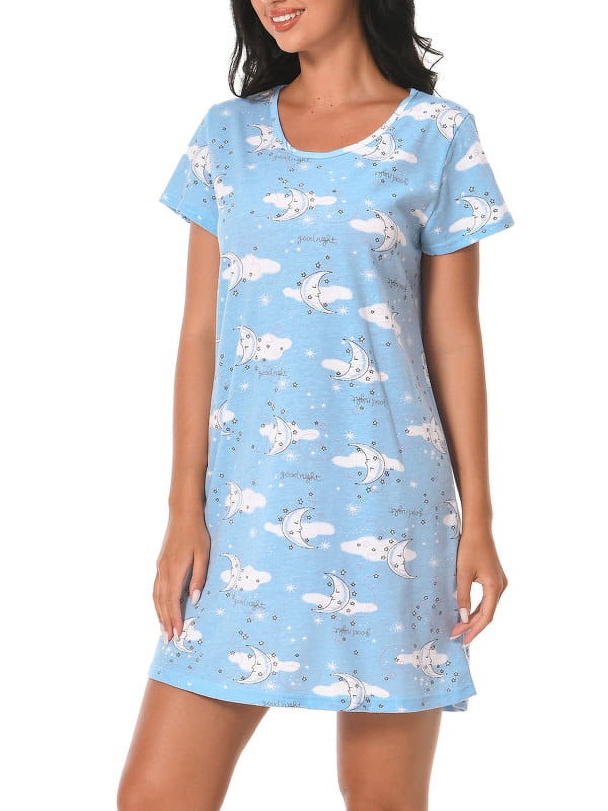 Cotton Short Sleeve Cartoon Printed Night Shirts (Blue Moon, M) U471