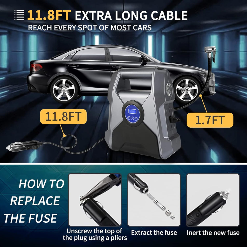 150PSI DC 12V Digital Tire Inflator Air Compressor with LCD Display and LED Light H4291