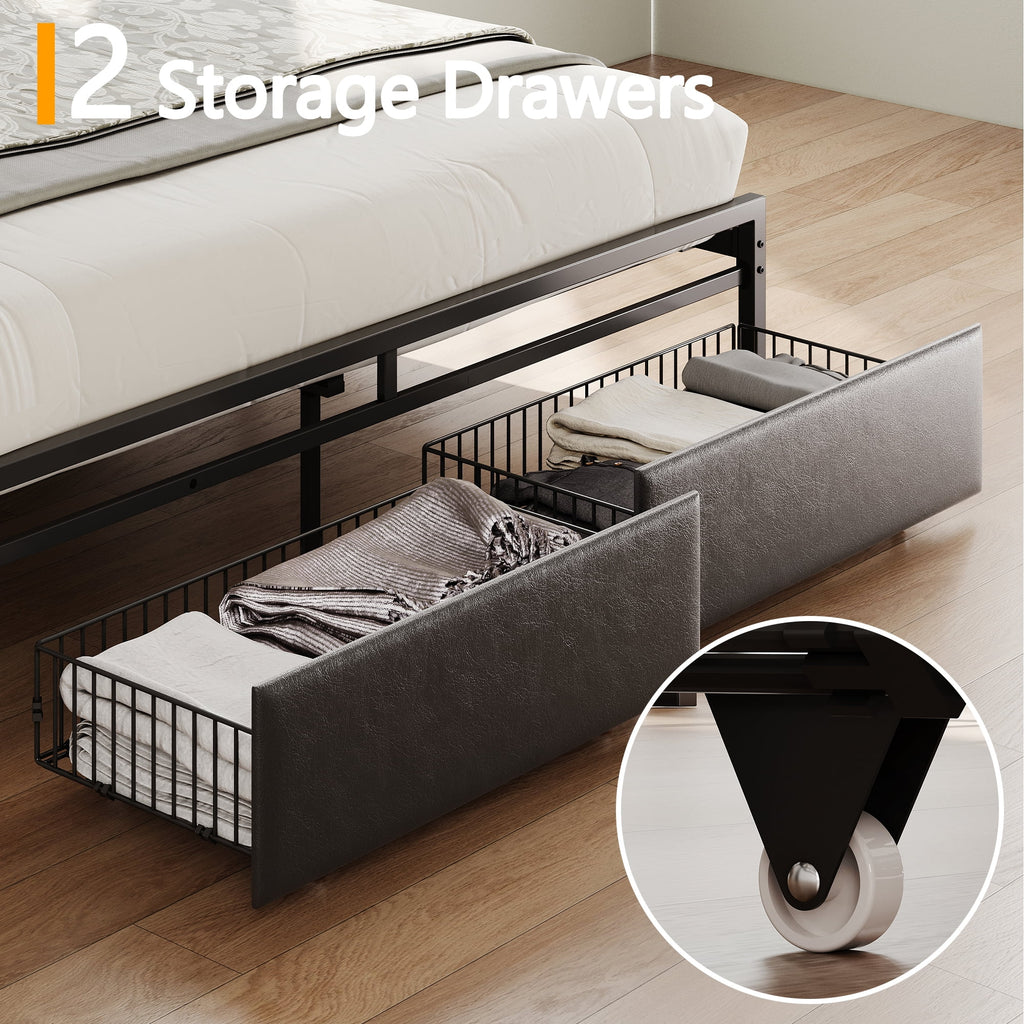 King Storage Bed Frame with Charging Station and Drawers I3258