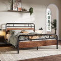 Queen Size Metal Bed Frame with Wooden Headboard and Footboard I2379