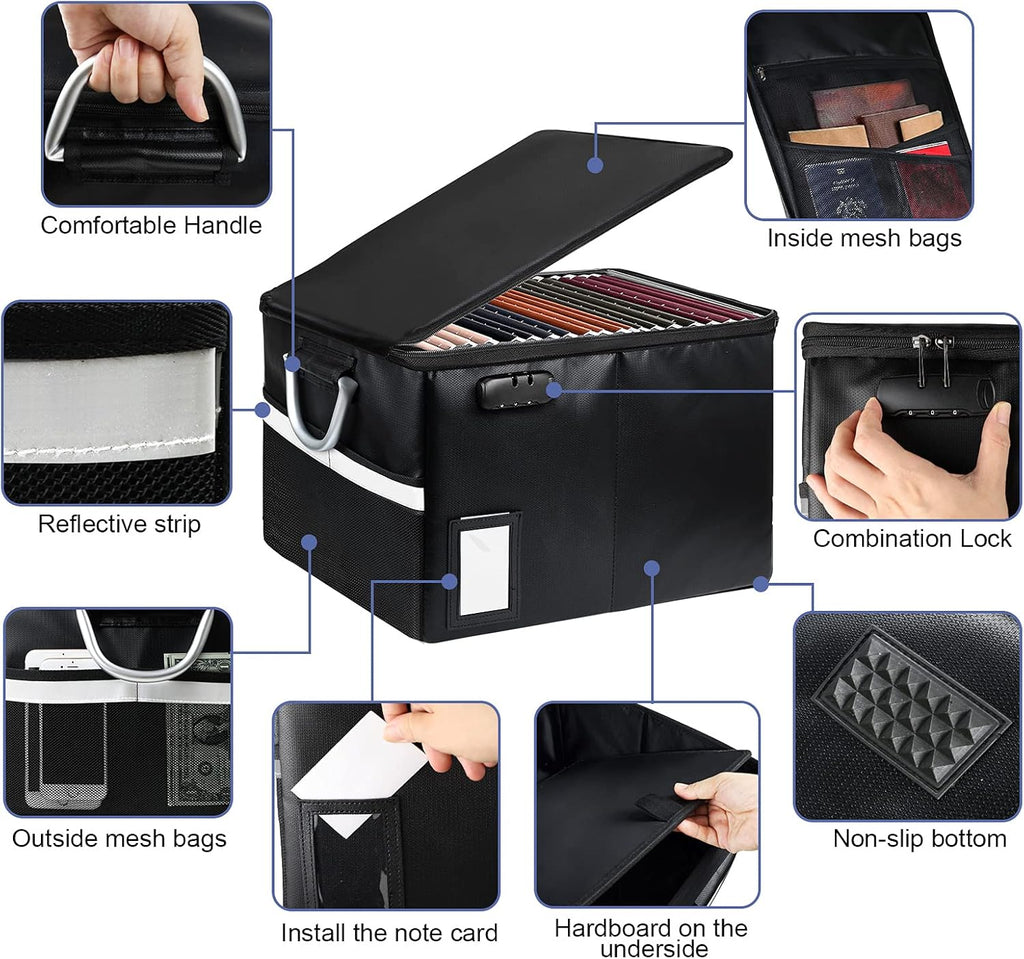 Fireproof Document Box with Lock, Pack of 2, Dark Black D120973