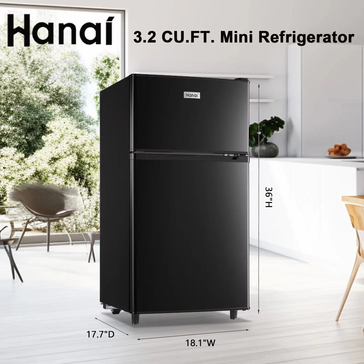 3.2 Cubic Feet Retro Dual Door Mini Fridge with Freezer F328546