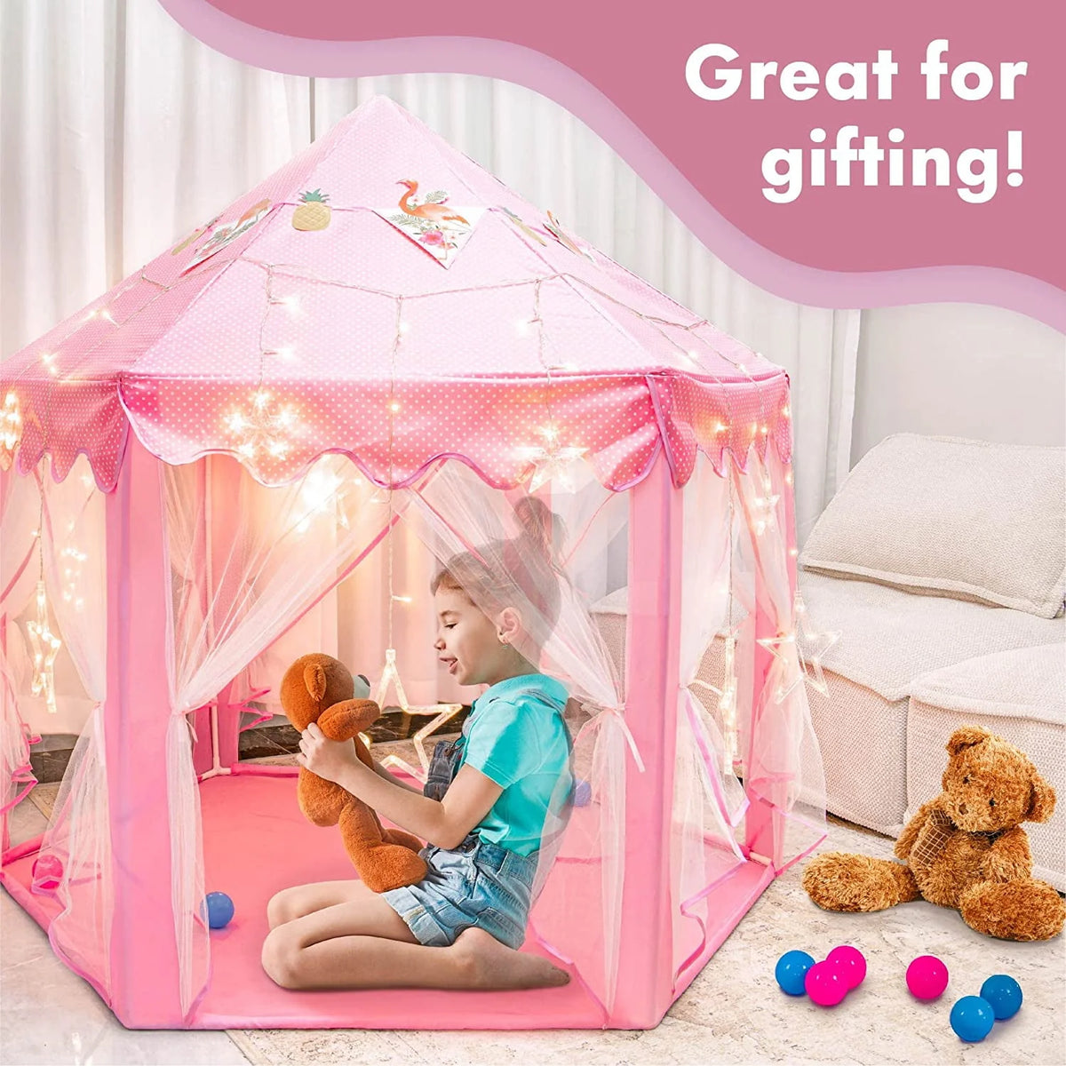 Princess Castle Play Tent with LED Star String Lights Z1993