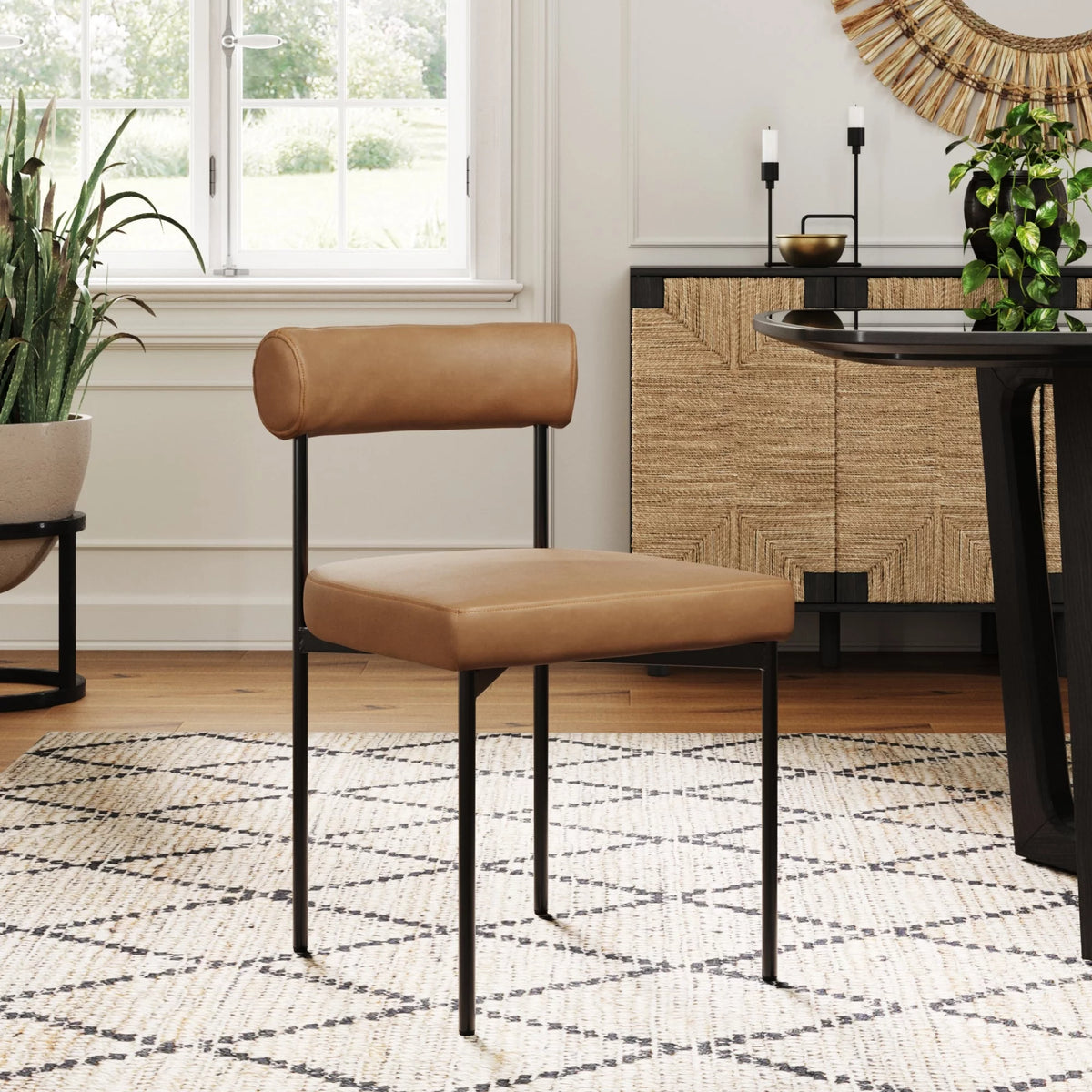 Brown Metal Legs Vegan Leather Dining Chair M23894