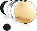 5 in 1 Collapsible Reflector Set with 2 Handles and Carrying Bag Gold Silver White Black Transparent (23.6in) J317368