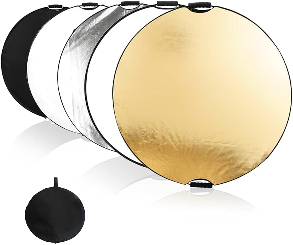 5 in 1 Collapsible Reflector Set with 2 Handles and Carrying Bag Gold Silver White Black Transparent (23.6in) J317368