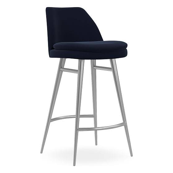 Ink Blue Distressed Velvet Counter Stool A271
