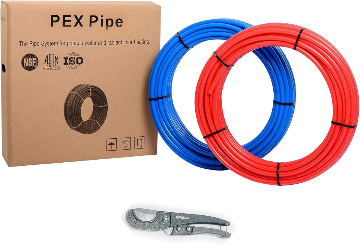 Blue & Red 1/2 inch 2 Rolls x75 ft (150 ft) Pex-b Pipe/Tubing with Pipe Cutter O311