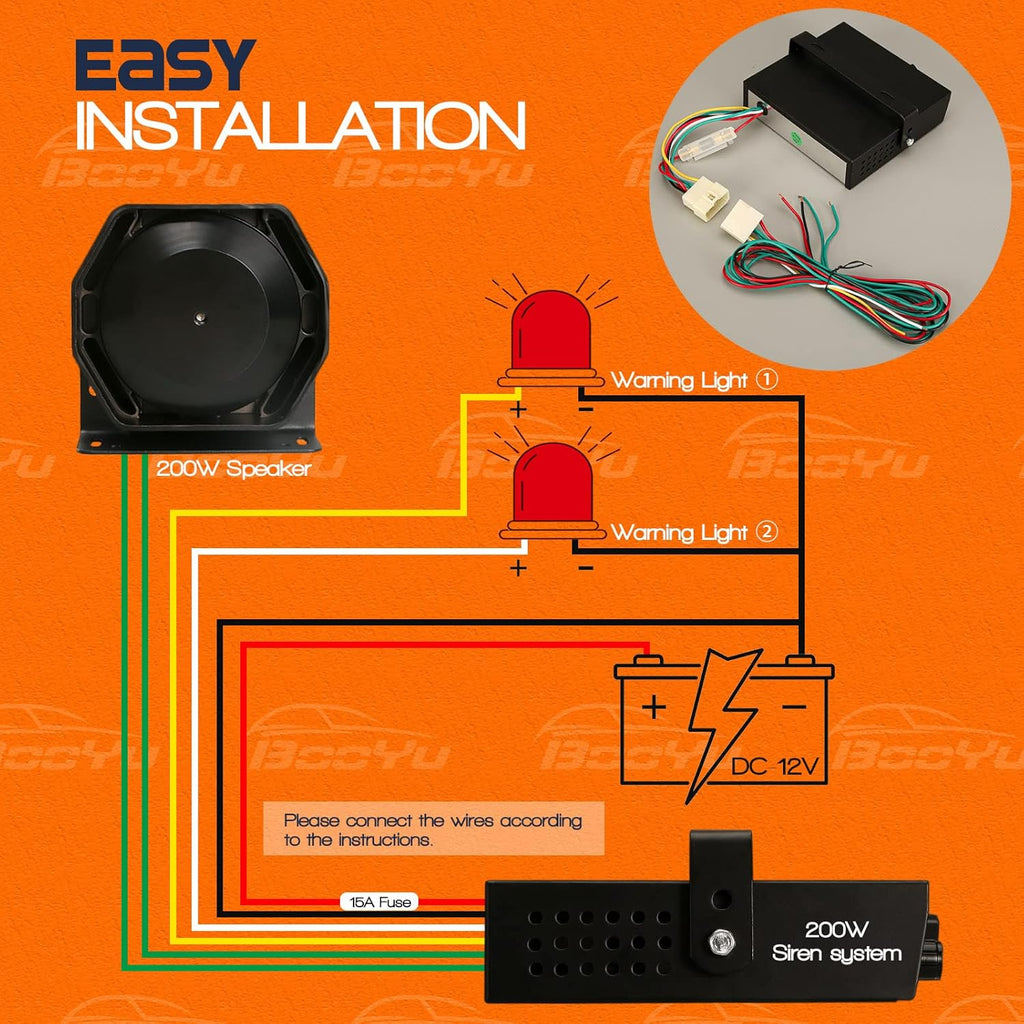 12V 200W 9 Tones Police Warning Emergency Siren PA System with Handheld Microphone V567129