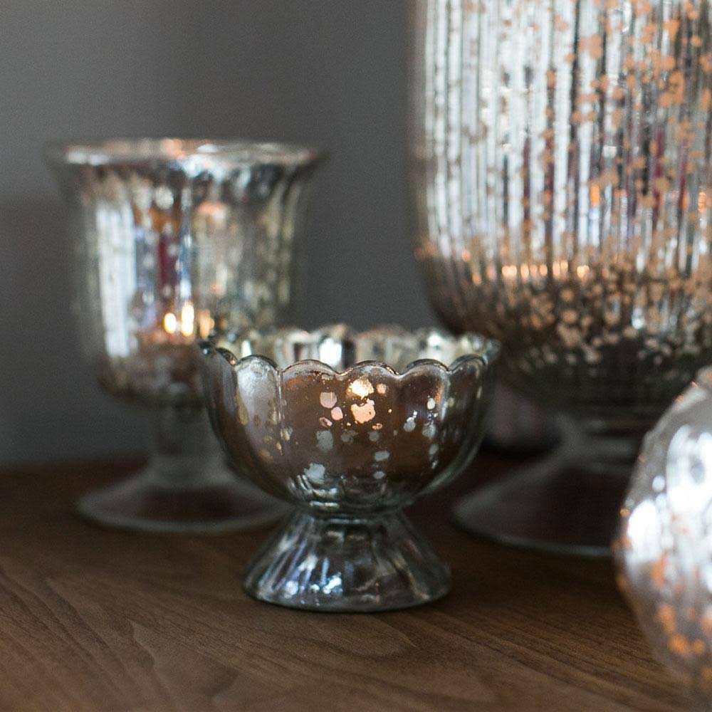 6 Pack Vintage Mercury Glass Candle Holders K218732