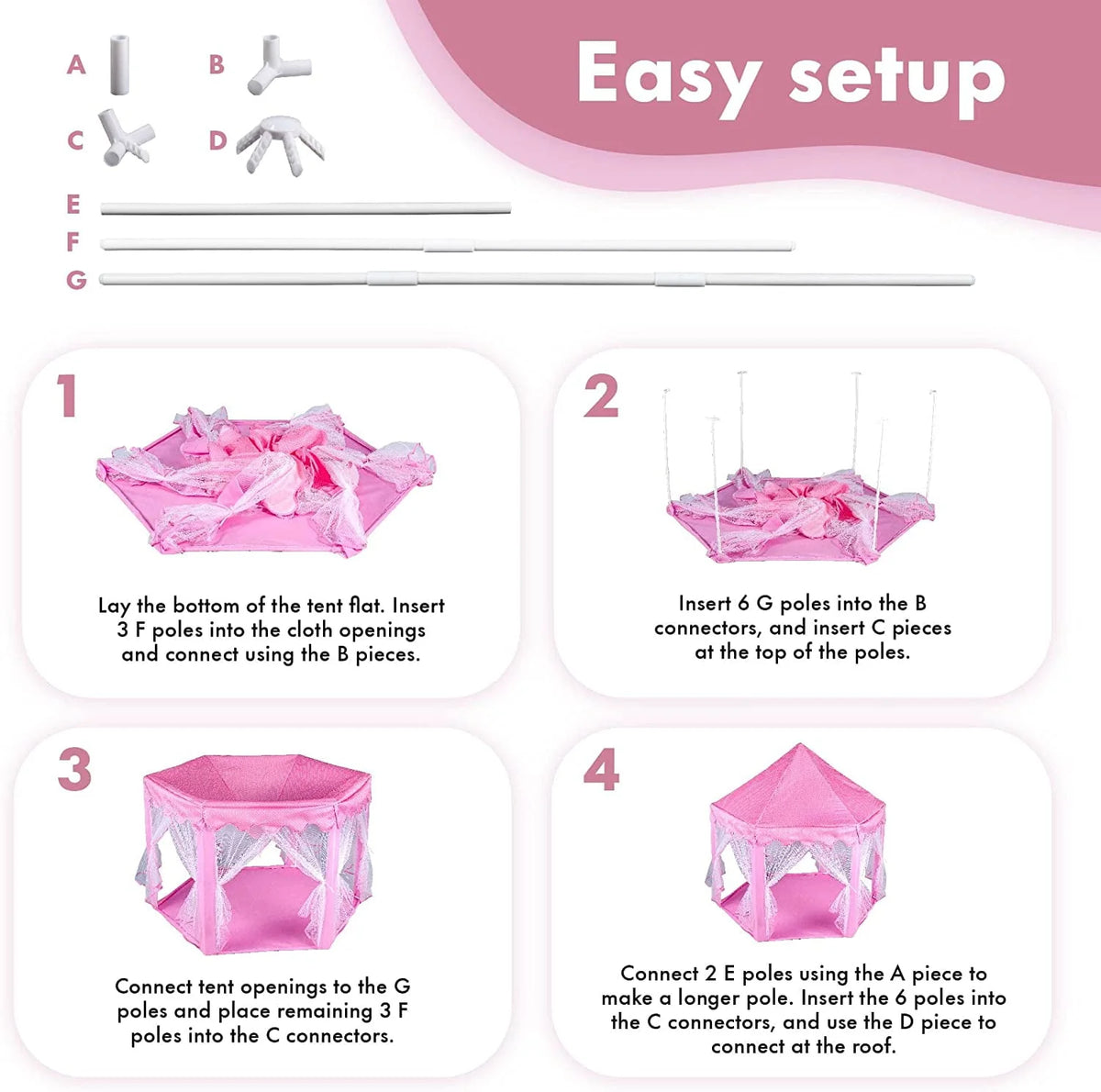 Princess Castle Play Tent with LED Star String Lights Z1993
