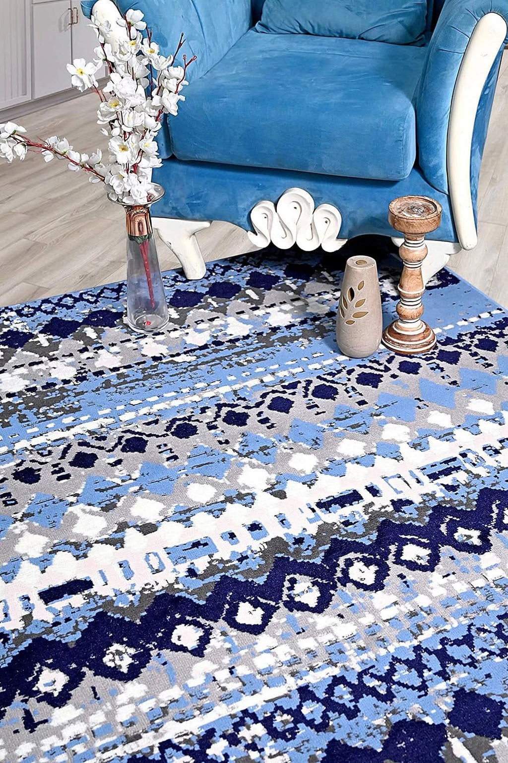 Light Blue Geometric Pattern Rug D500