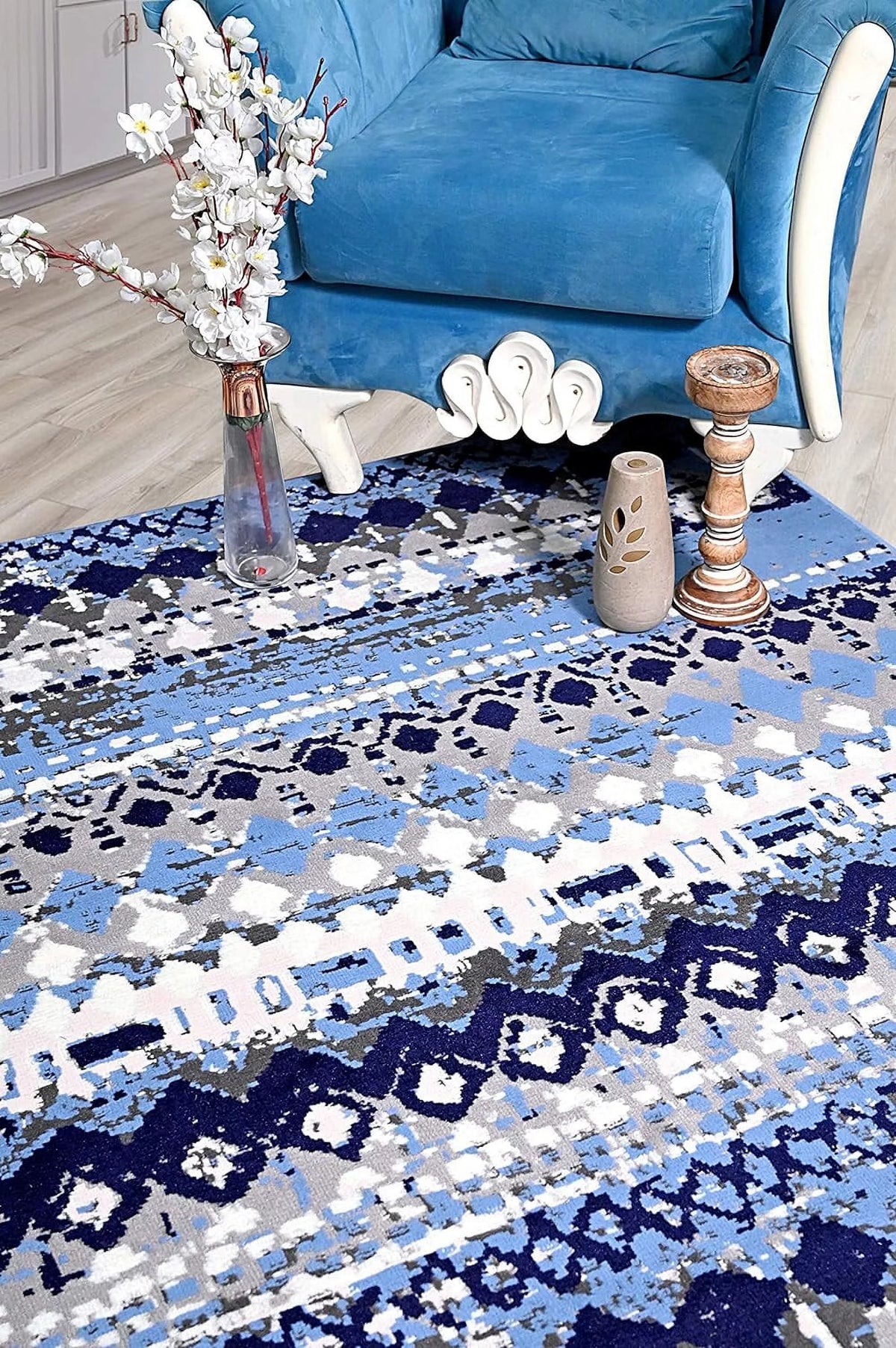 Light Blue Geometric Pattern Rug D500