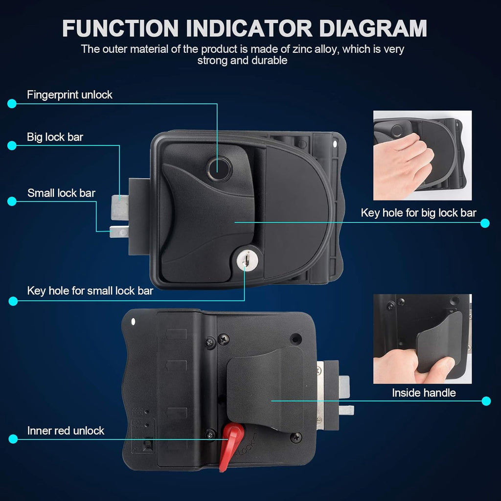 RV Door Lock with Fingerprint Unlock, Aluminum Alloy F937