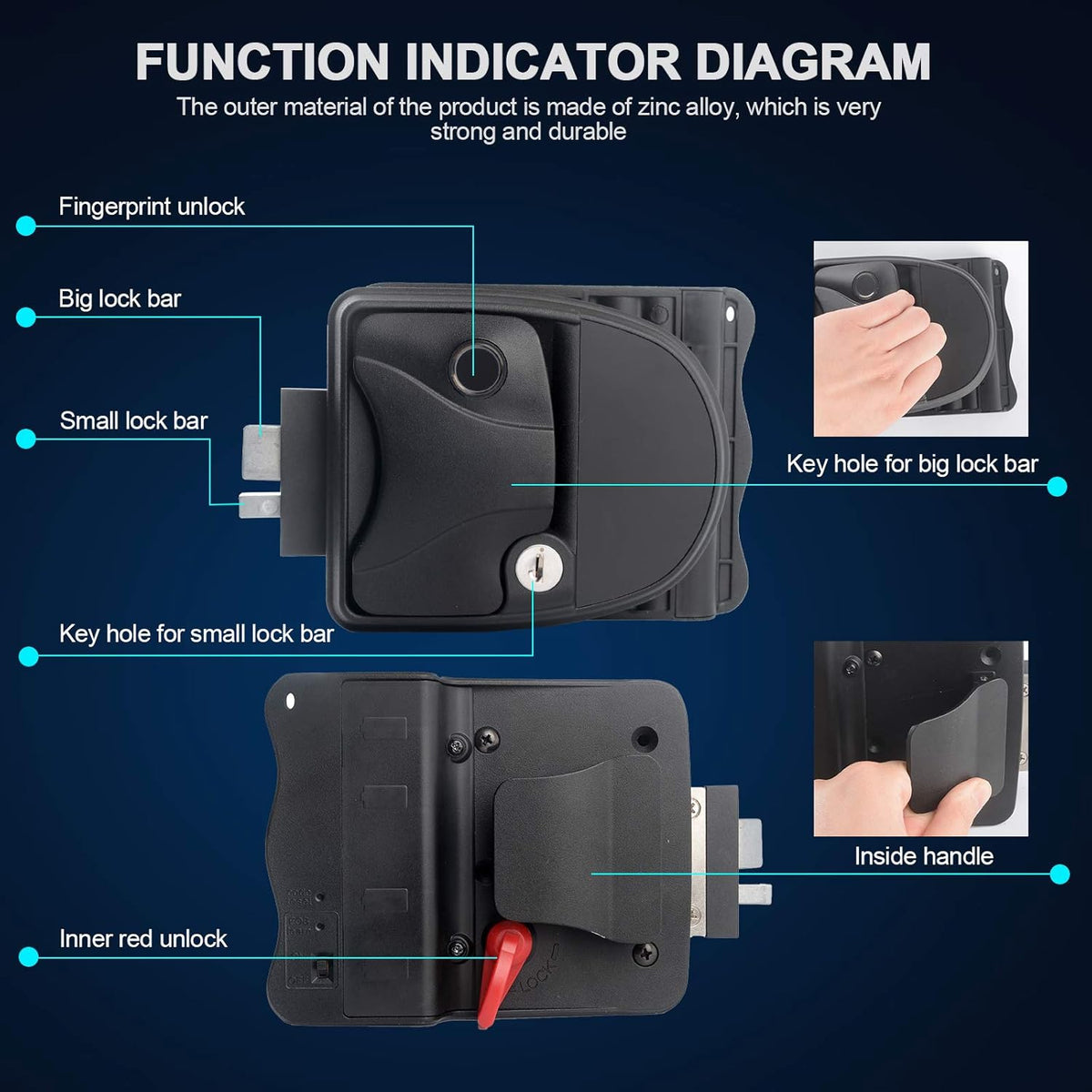 RV Door Lock with Fingerprint Unlock, Aluminum Alloy F937