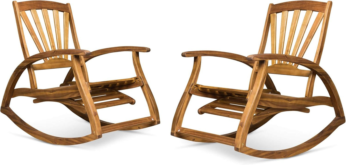 Teak Finish Acacia Wood Recliners Set of 2 J25401
