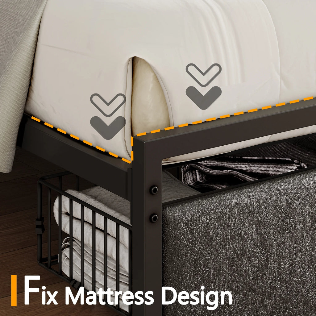 King Storage Bed Frame with Charging Station and Drawers I3258
