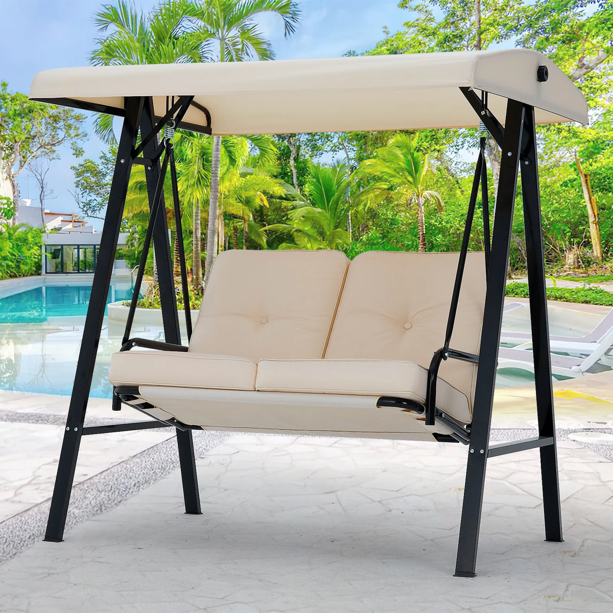 Beige Steel Outdoor Patio Swing Chair R731311