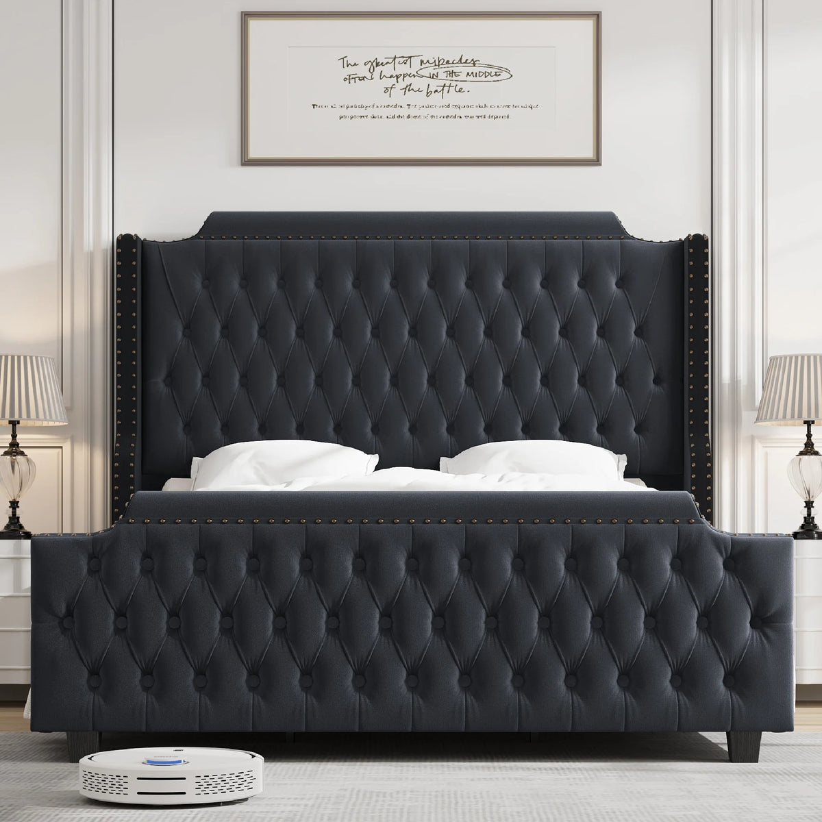 Queen Size Velvet Button Tufted Upholstered Bed with Headboard G90833