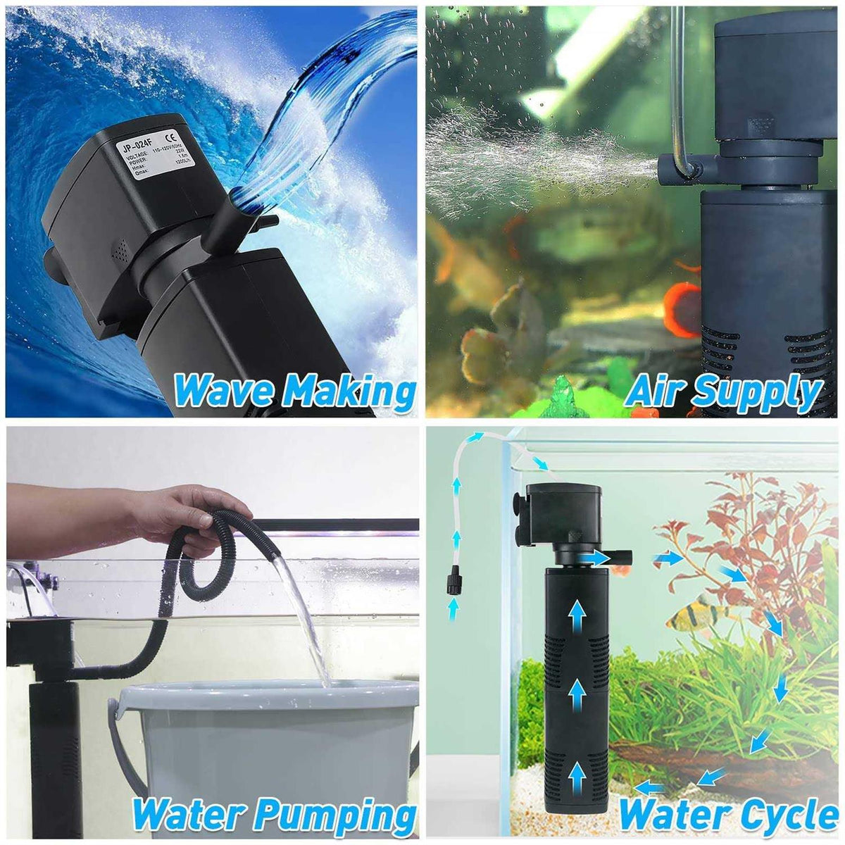 Aquarium Filter 300gph Submersible Internal Fish Tank Filter U509979