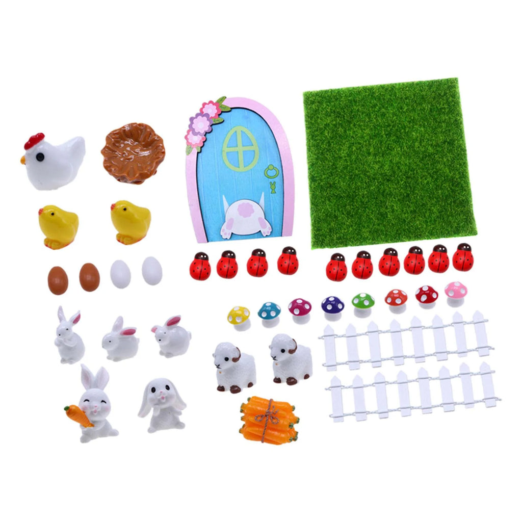 Easter Decoration Rabbit, Sheep, Chick, Eggs, Fence, Door and Lawn Fairy Figurines D671039