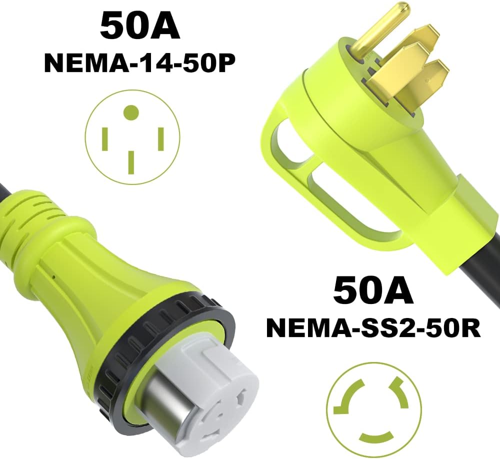 50 Amp Generator Extension Cord, NEMA 14-50P to SS2-50R, STW 6/3 + 8/1, Twist Lock Plug, 25FT G2593