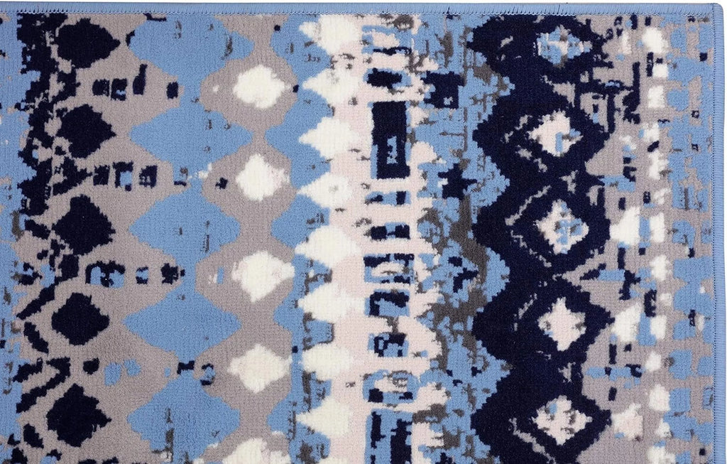 Light Blue Geometric Pattern Rug D500