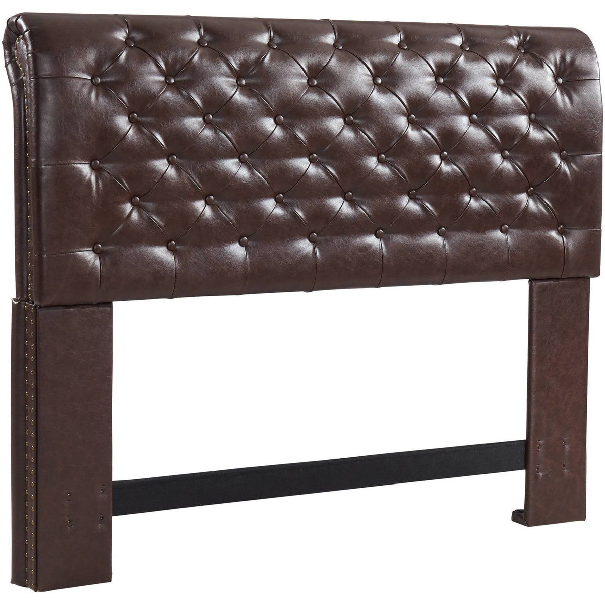 Brown Bonded Leather Rolled Tufted Headboard F645