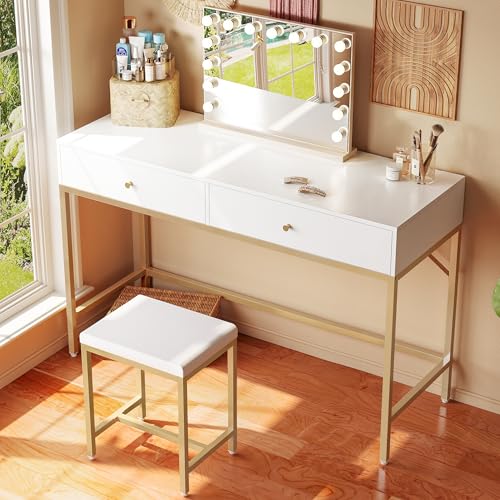 White and Gold Desk with 2 Drawers Y179748