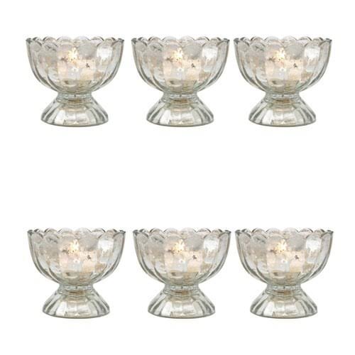 6 Pack Vintage Mercury Glass Candle Holders K218732