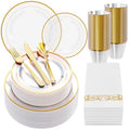 Clear 350 Count Plastic Dinnerware Set with Gold Rim F416