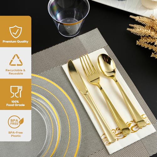 Clear 350 Count Plastic Dinnerware Set with Gold Rim F416