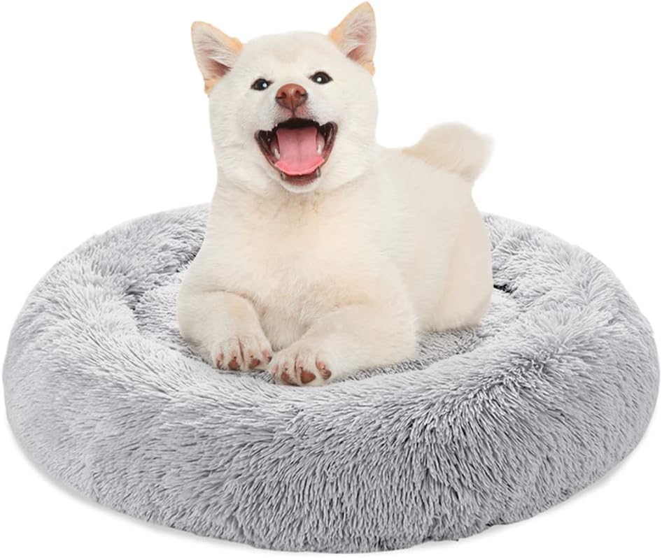 Medium Grey Fuzzy Round Dog Bed Pack of 2 G98102
