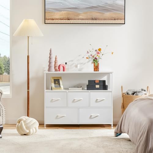 5 Fabric Drawer Dresser TV Stand with Open Shelf S1699