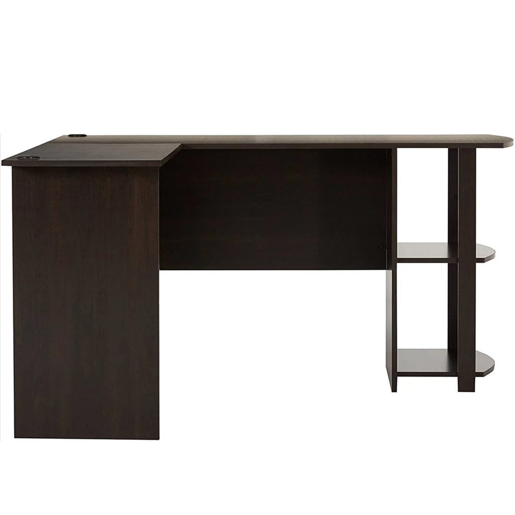 L-Shaped Wood Computer Desk with Bookshelves Dark Brown P429