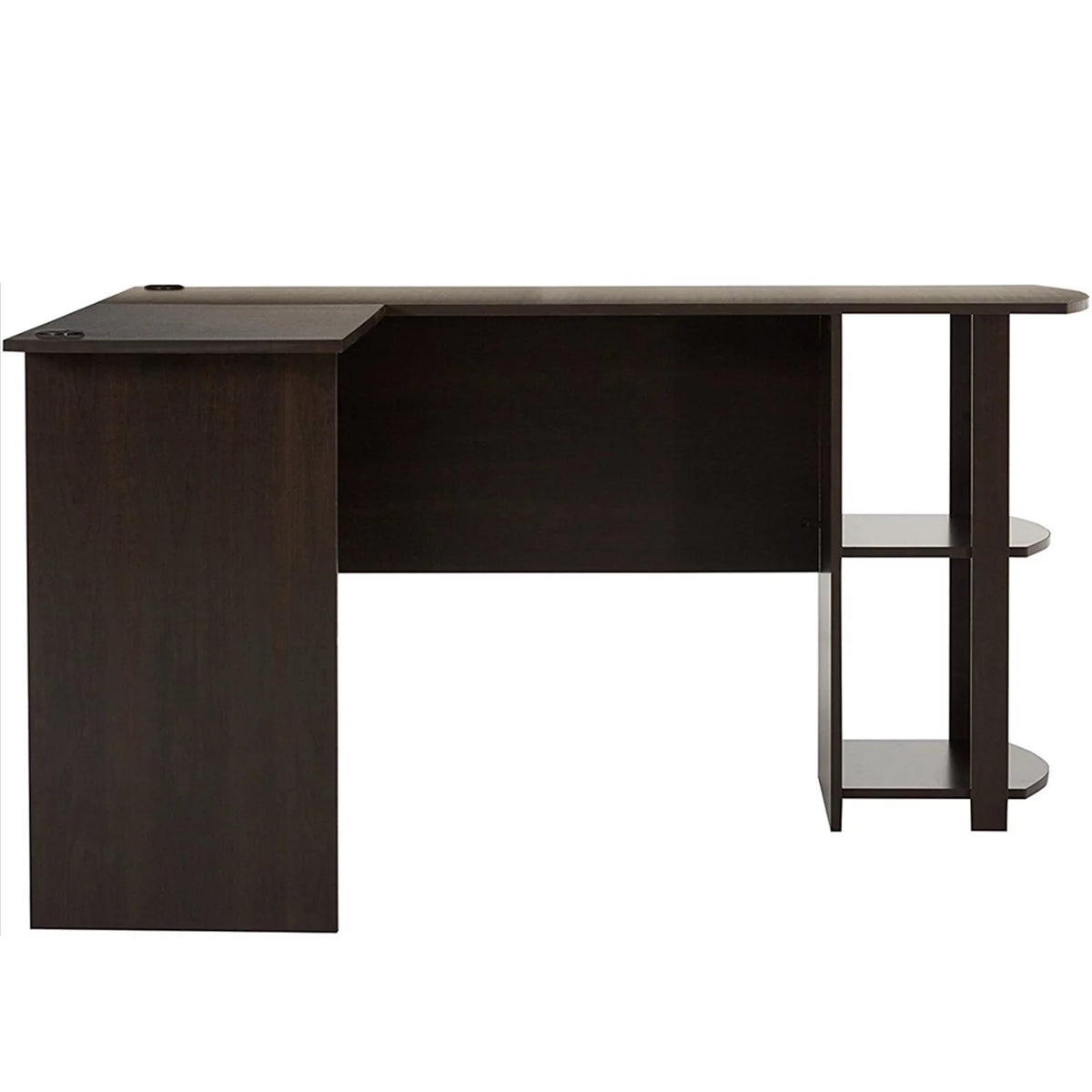 L-Shaped Wood Computer Desk with Bookshelves Dark Brown P429