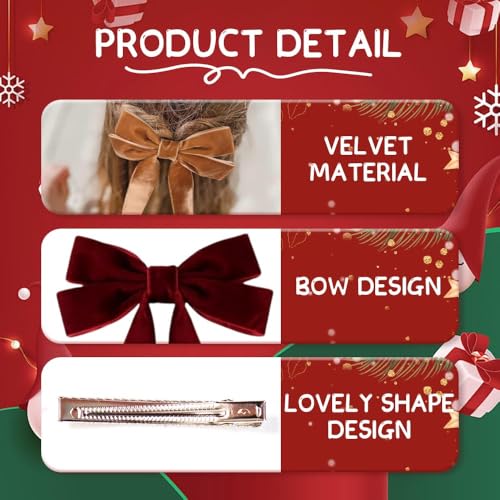 Velvet Christmas Tree Bows with Hair Clip, 10 PCS Red S371311
