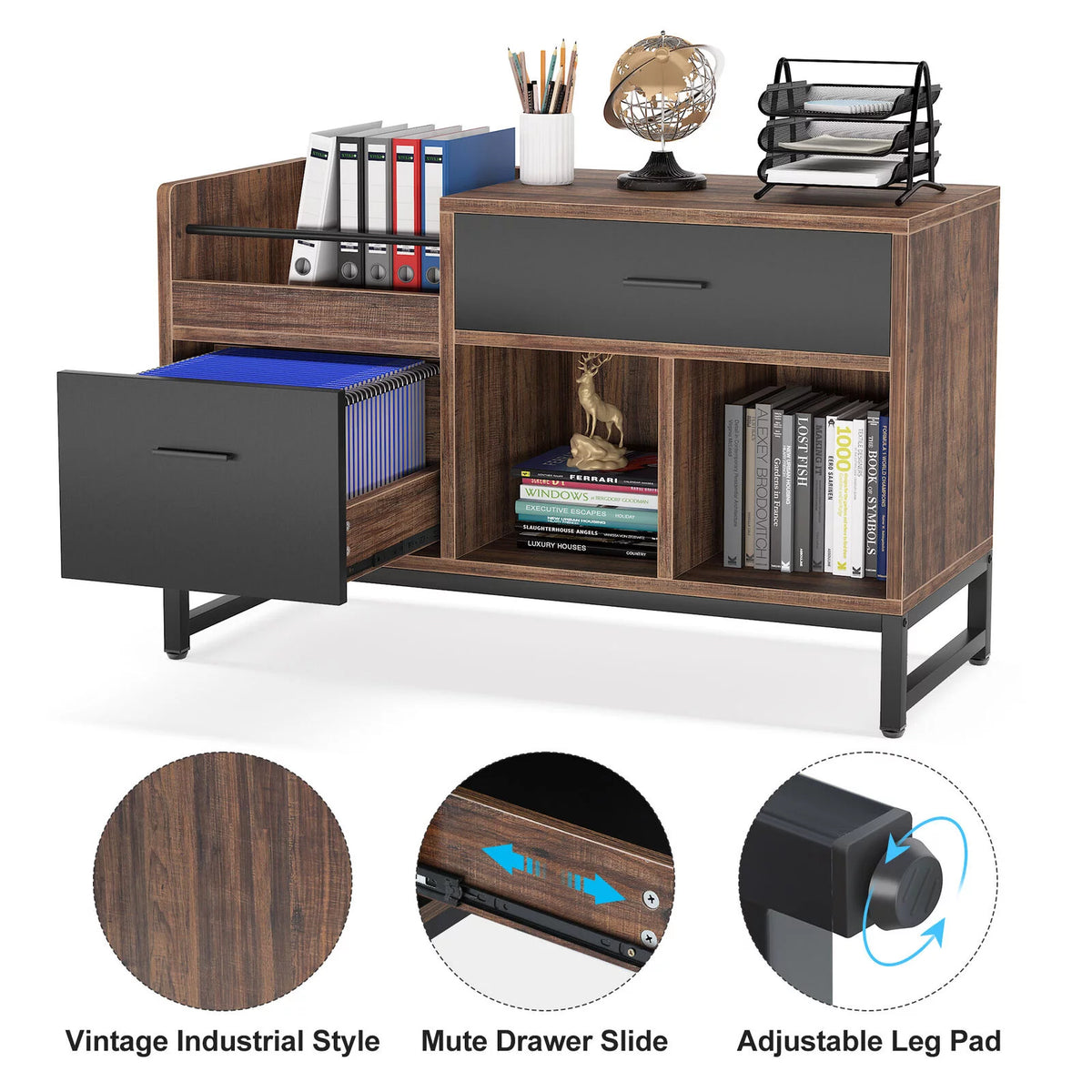 2 Drawer Wood File Cabinet with Storage Shelves H88940