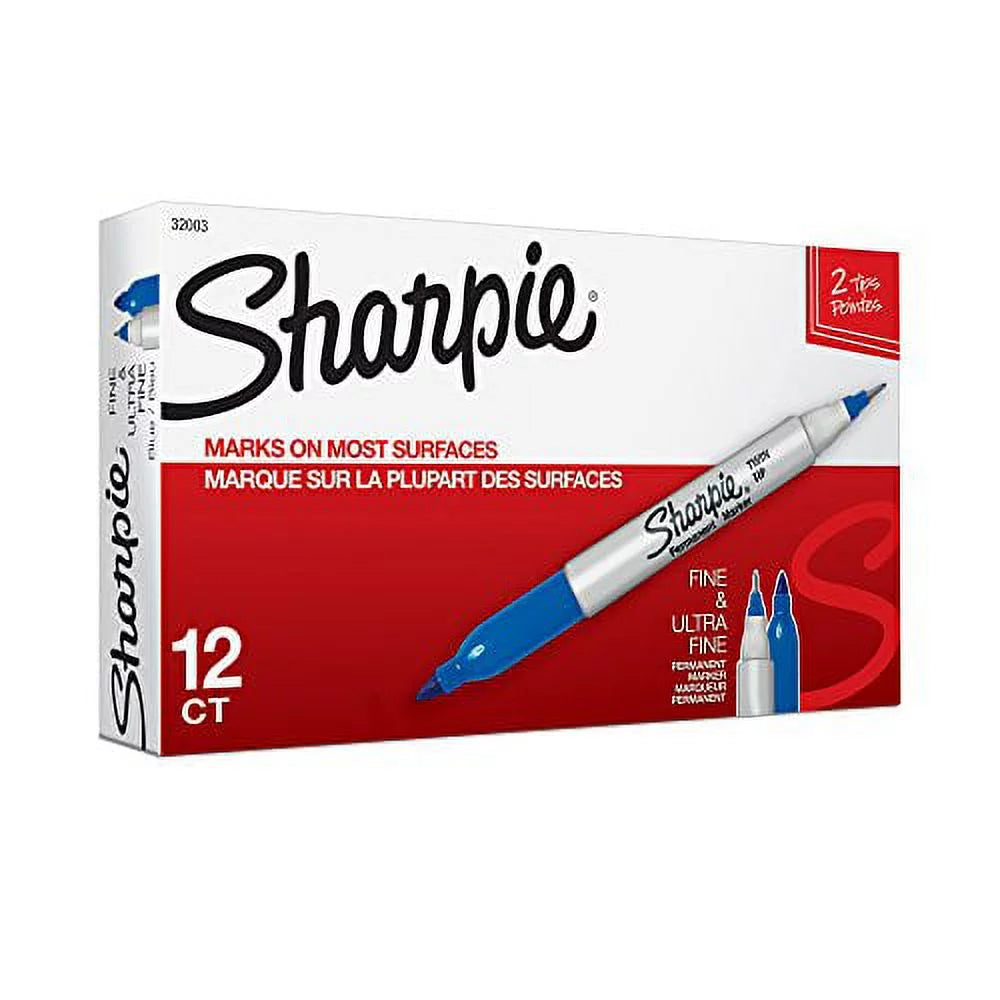 Blue Fine and Ultra Fine Permanent Markers 12 Count D449