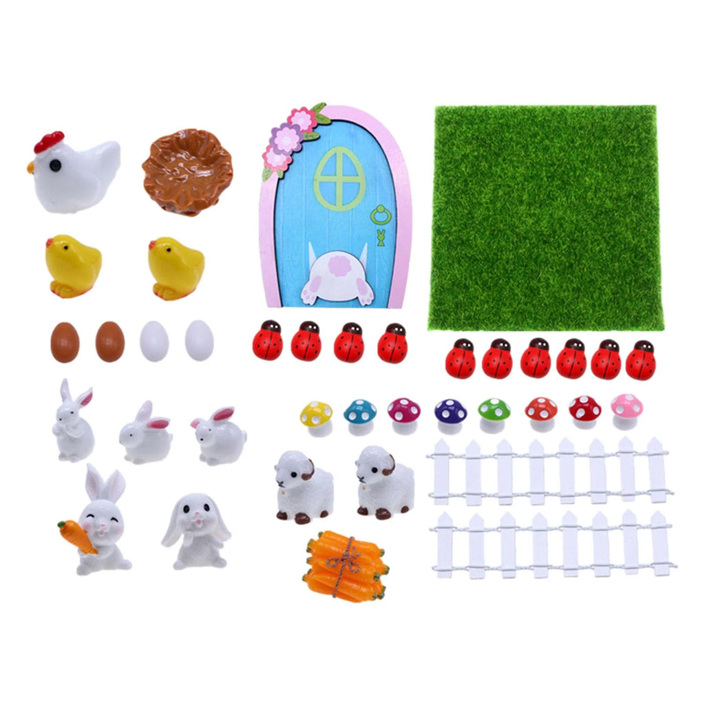 Easter Decoration Rabbit, Sheep, Chick, Eggs, Fence, Door and Lawn Fairy Figurines D671039