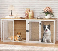 Double Dog Kennel Furniture with Divider and Double Doors V227502