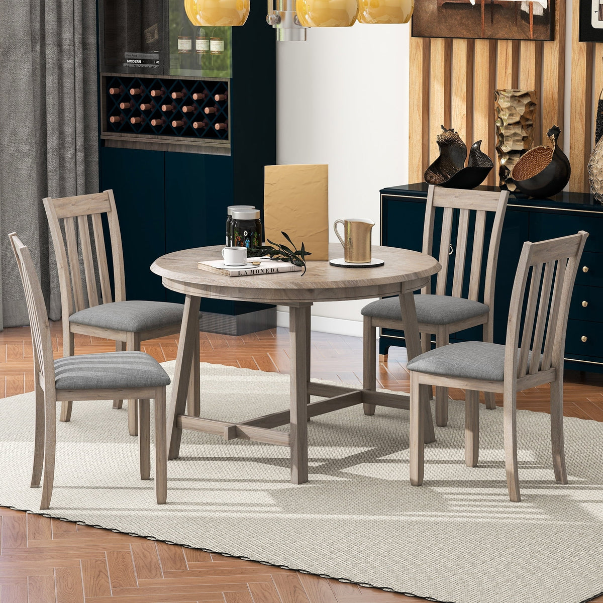 5-Piece Wooden Dining Table Set with 4 Chairs P29519