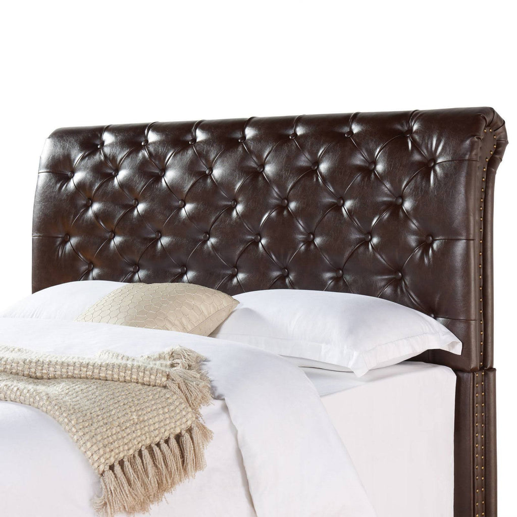 Brown Bonded Leather Rolled Tufted Headboard F645