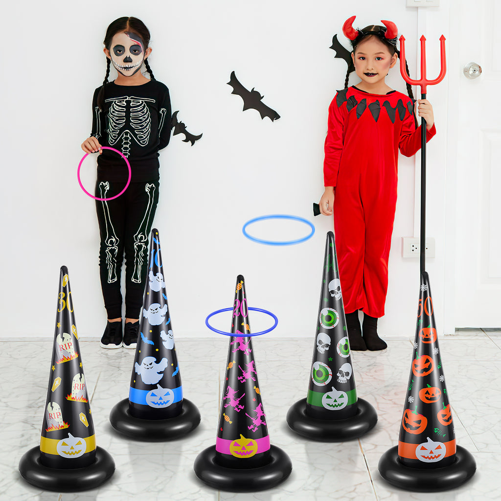 5pcs Inflatable Halloween Witch Hat Ring Toss Game Party Supplies D936