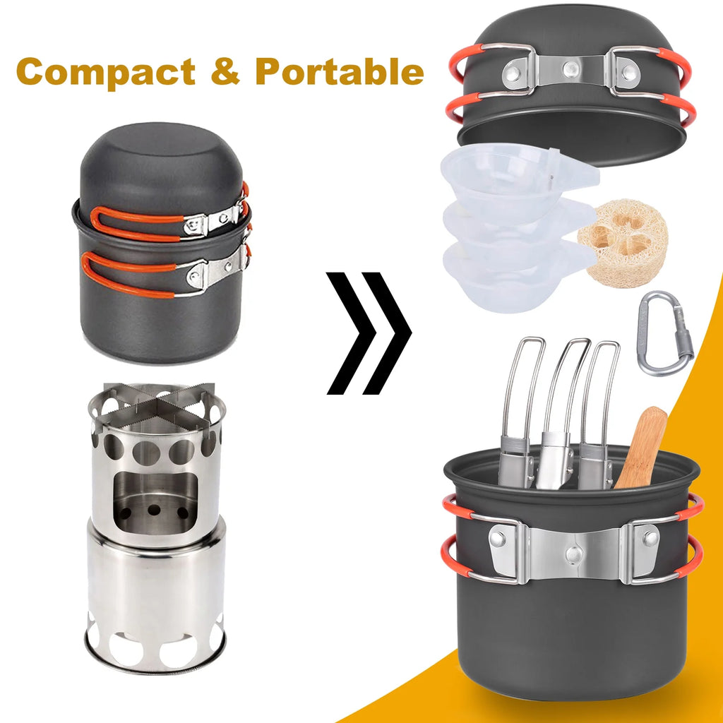Camping Cookware Mess Kit Non-stick Aluminum Cooking Set K8327