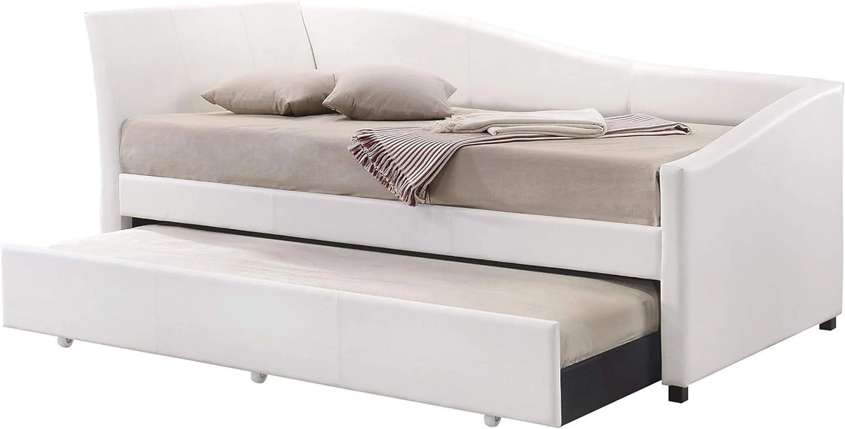 White Faux Leather Upholstered Daybed with Trundle C48898