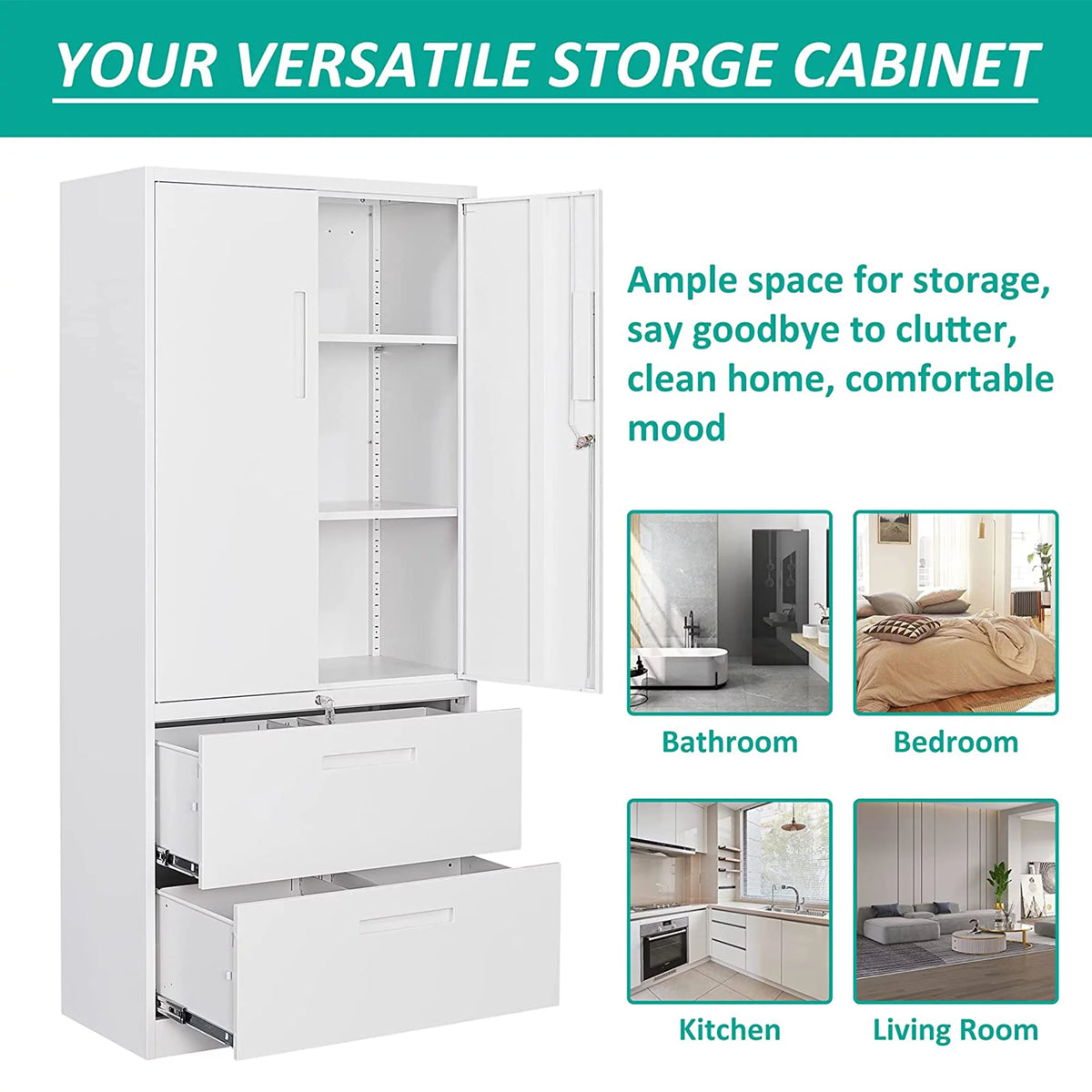 Metal Storage Cabinet with 2 Drawers Q973